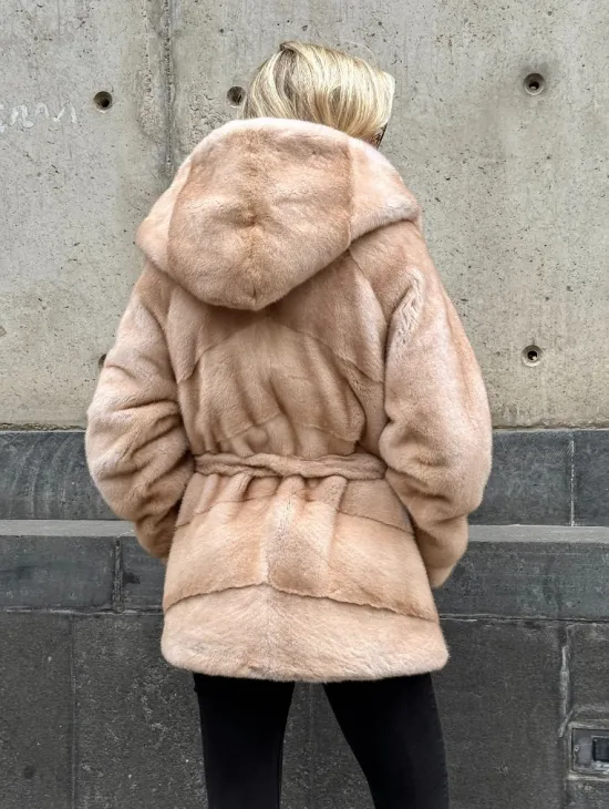 Женский норковый полушубок Premium fur с капюшоном 