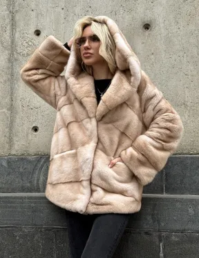 Женский норковый полушубок Premium fur с капюшоном 