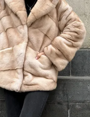 Женский норковый полушубок Premium fur с капюшоном 