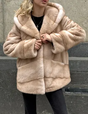 Женский норковый полушубок Premium fur с капюшоном 