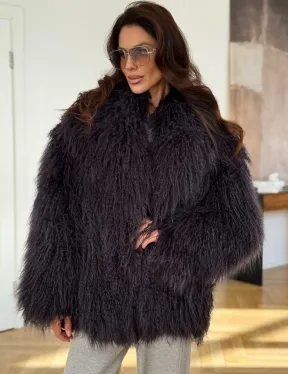 Полушубок из меха ламы в цвете графит