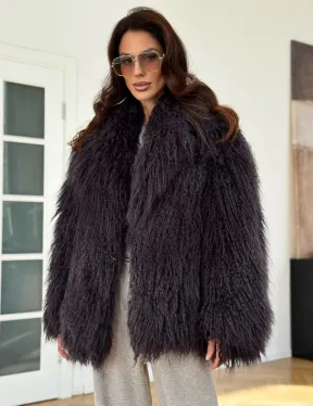 Полушубок из меха ламы в цвете графит