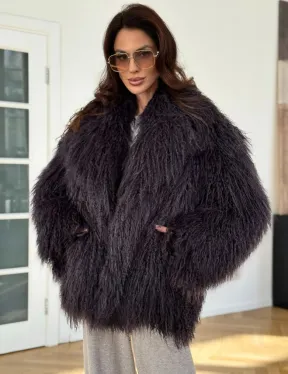 Полушубок из меха ламы в цвете графит