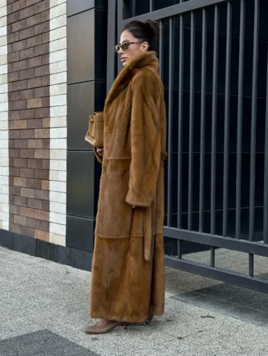 Роскошная норковая шуба с воротником шаль Vintage Dark Gold