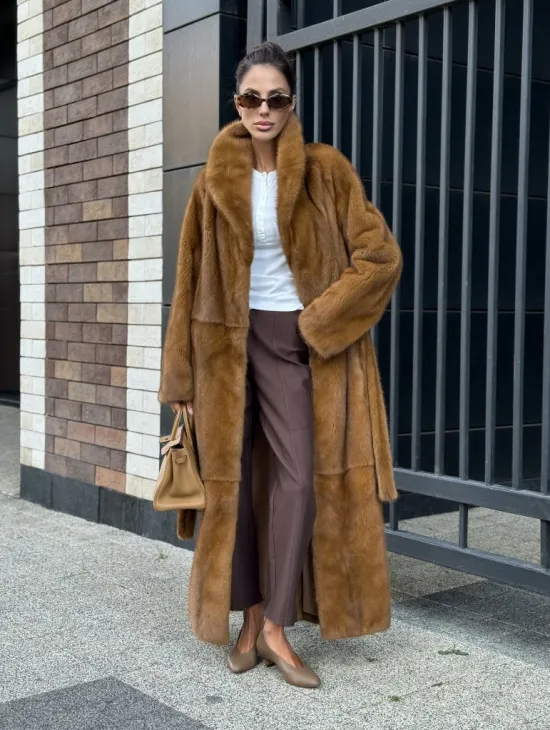 Роскошная норковая шуба с воротником шаль Vintage Dark Gold