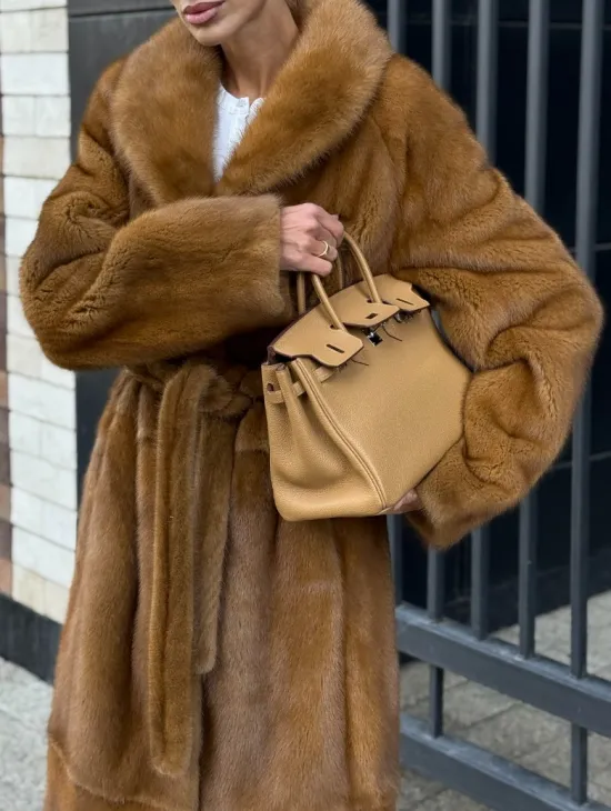 Роскошная норковая шуба с воротником шаль Vintage Dark Gold