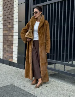 Роскошная норковая шуба с воротником шаль Vintage Dark Gold