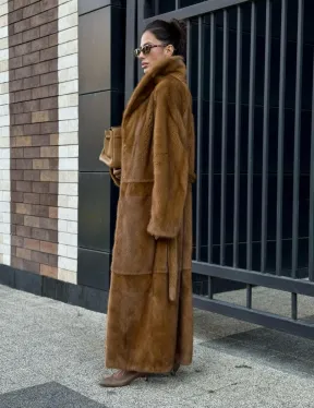 Роскошная норковая шуба с воротником шаль Vintage Dark Gold