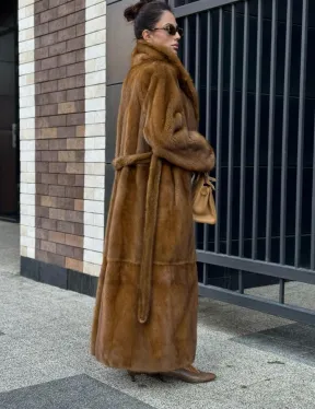 Роскошная норковая шуба с воротником шаль Vintage Dark Gold