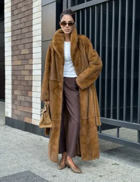 Роскошная норковая шуба с воротником шаль Vintage Dark Gold