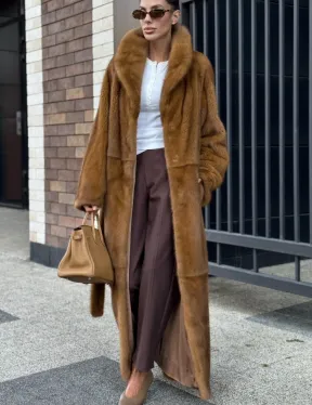 Роскошная норковая шуба с воротником шаль Vintage Dark Gold