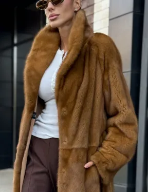 Роскошная норковая шуба с воротником шаль Vintage Dark Gold