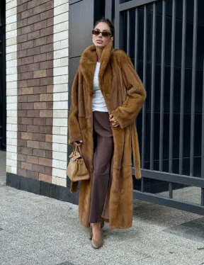 Роскошная норковая шуба с воротником шаль Vintage Dark Gold