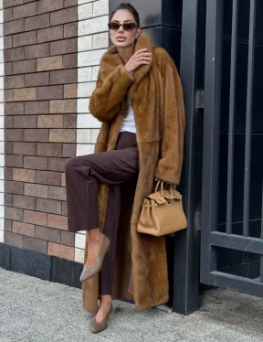 Роскошная норковая шуба с воротником шаль Vintage Dark Gold