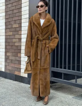 Роскошная норковая шуба с воротником шаль Vintage Dark Gold