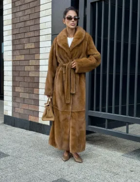 Роскошная норковая шуба с воротником шаль Vintage Dark Gold