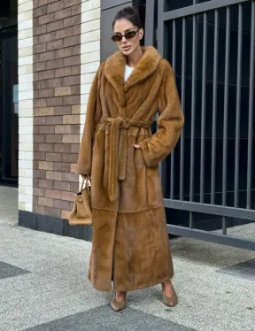 Роскошная норковая шуба с воротником шаль Vintage Dark Gold