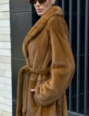 Роскошная норковая шуба с воротником шаль Vintage Dark Gold