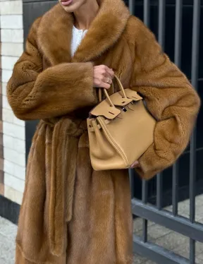 Роскошная норковая шуба с воротником шаль Vintage Dark Gold