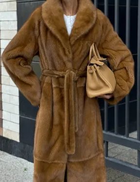 Роскошная норковая шуба с воротником шаль Vintage Dark Gold