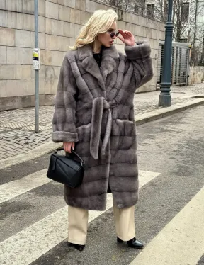 Шуба - кимоно под пояс из меха аукционной норки с английским воротником