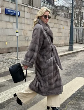 Шуба - кимоно под пояс из меха аукционной норки с английским воротником