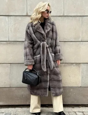 Шуба - кимоно под пояс из меха аукционной норки с английским воротником