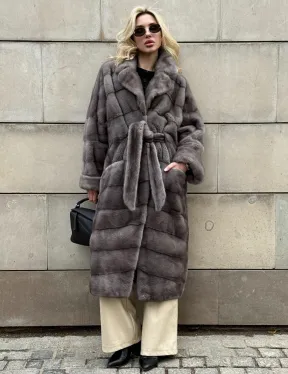 Шуба - кимоно под пояс из меха аукционной норки с английским воротником