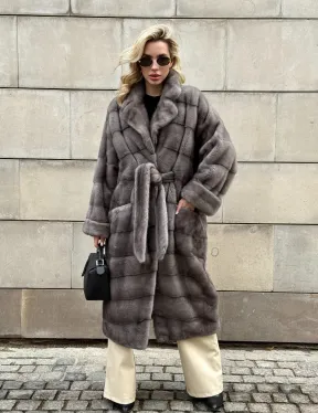 Шуба - кимоно под пояс из меха аукционной норки с английским воротником