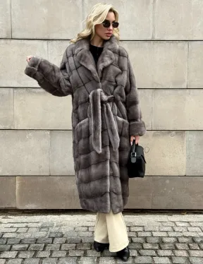 Шуба - кимоно под пояс из меха аукционной норки с английским воротником