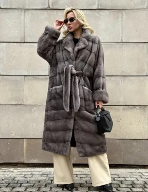 Шуба - кимоно под пояс из меха аукционной норки с английским воротником