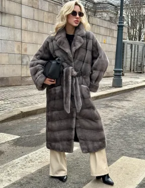 Шуба - кимоно под пояс из меха аукционной норки с английским воротником