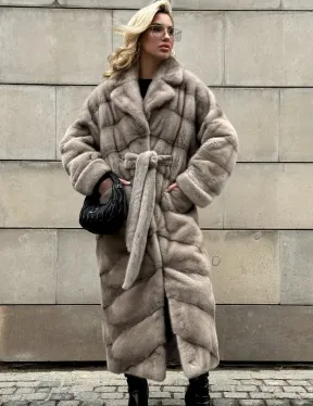 Кимоно - шуба норковая с английским воротником цвет Silver