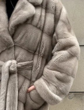 Кимоно - шуба норковая с английским воротником цвет Silver