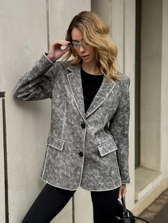 Женский кожаный пиджак Retro style весна 2025 - Vintage Marble