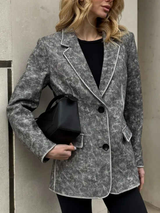 Женский кожаный пиджак Retro style весна 2025 - Vintage Marble