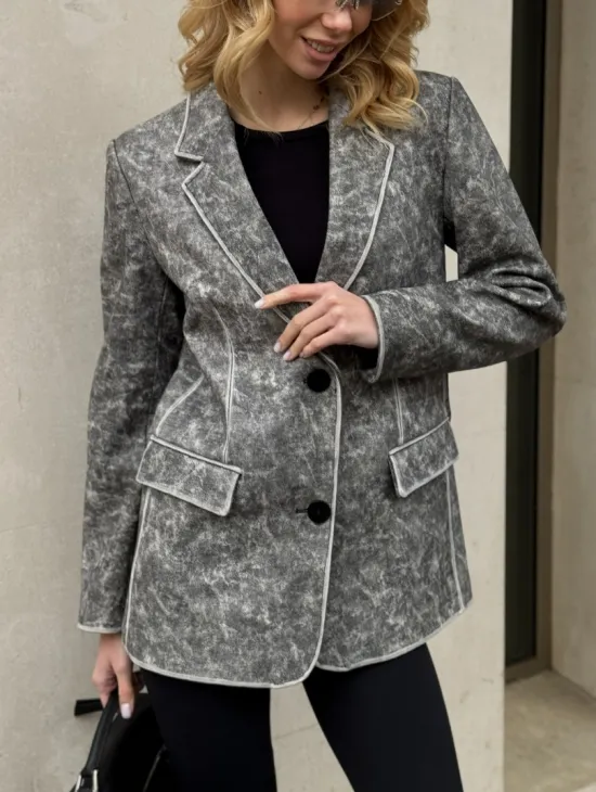 Женский кожаный пиджак Retro style весна 2025 - Vintage Marble