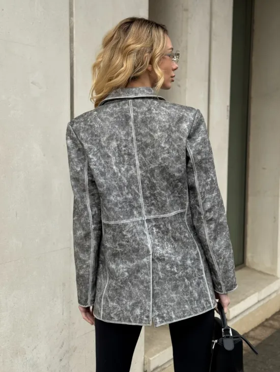 Женский кожаный пиджак Retro style весна 2025 - Vintage Marble