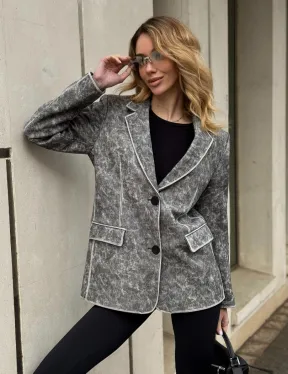 Женский кожаный пиджак Retro style весна 2025 - Vintage Marble