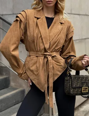 Женская куртка из замшевой кожи с поясом - American style