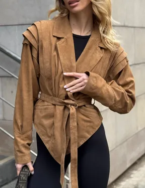 Женская куртка из замшевой кожи с поясом - American style