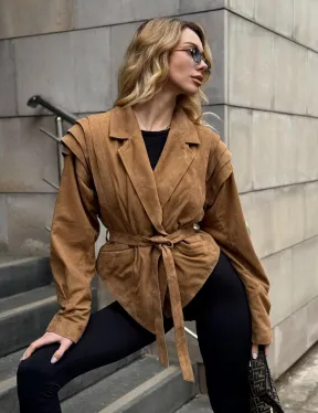 Женская куртка из замшевой кожи с поясом - American style