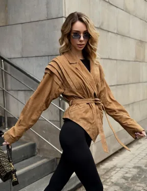 Женская куртка из замшевой кожи с поясом - American style