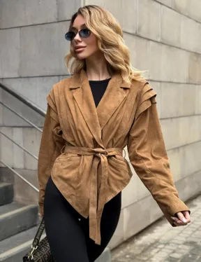 Женская куртка из замшевой кожи с поясом - American style