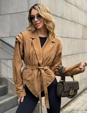 Женская куртка из замшевой кожи с поясом - American style