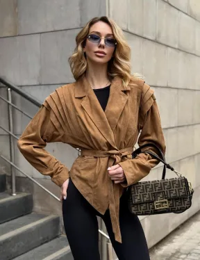 Женская куртка из замшевой кожи с поясом - American style