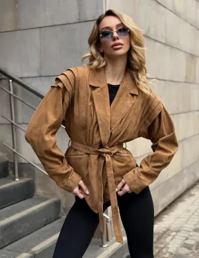 Женская куртка из замшевой кожи с поясом - American style