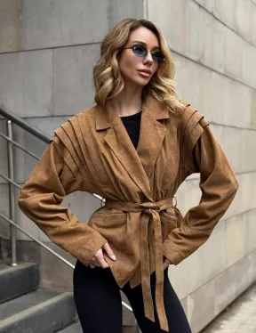 Женская куртка из замшевой кожи с поясом - American style