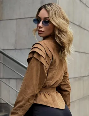 Женская куртка из замшевой кожи с поясом - American style