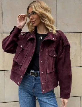 Винтажная женская повседневная куртка из натуральной замши Burgundy